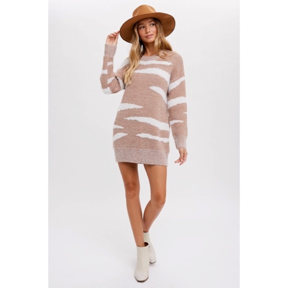 SOLD OUT Coco Fuzzy Zebra Tunic Pullover Knit Sweater Winter Fall Women's Casual - Picture 6 of 9